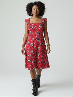 Torrid Red Floral On OR Off-The-Shoulder Textured Knit Dress Sz 2x 18-20 #005
